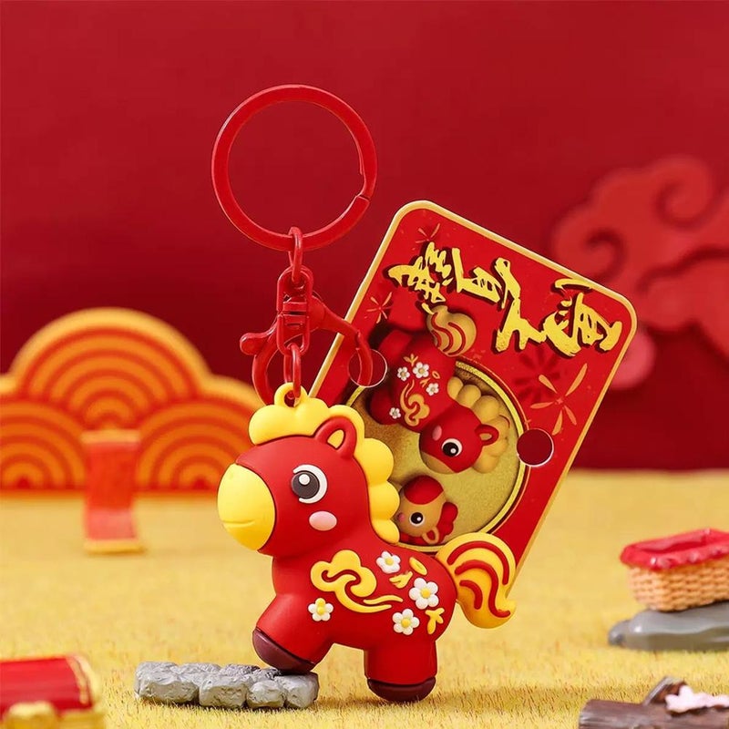 Cartoon Horse Keychains for Chinese New Year - Horse Year Keychain for Women Men, Cute Charm for Purse, Backpack or Car (Red) - Image 3